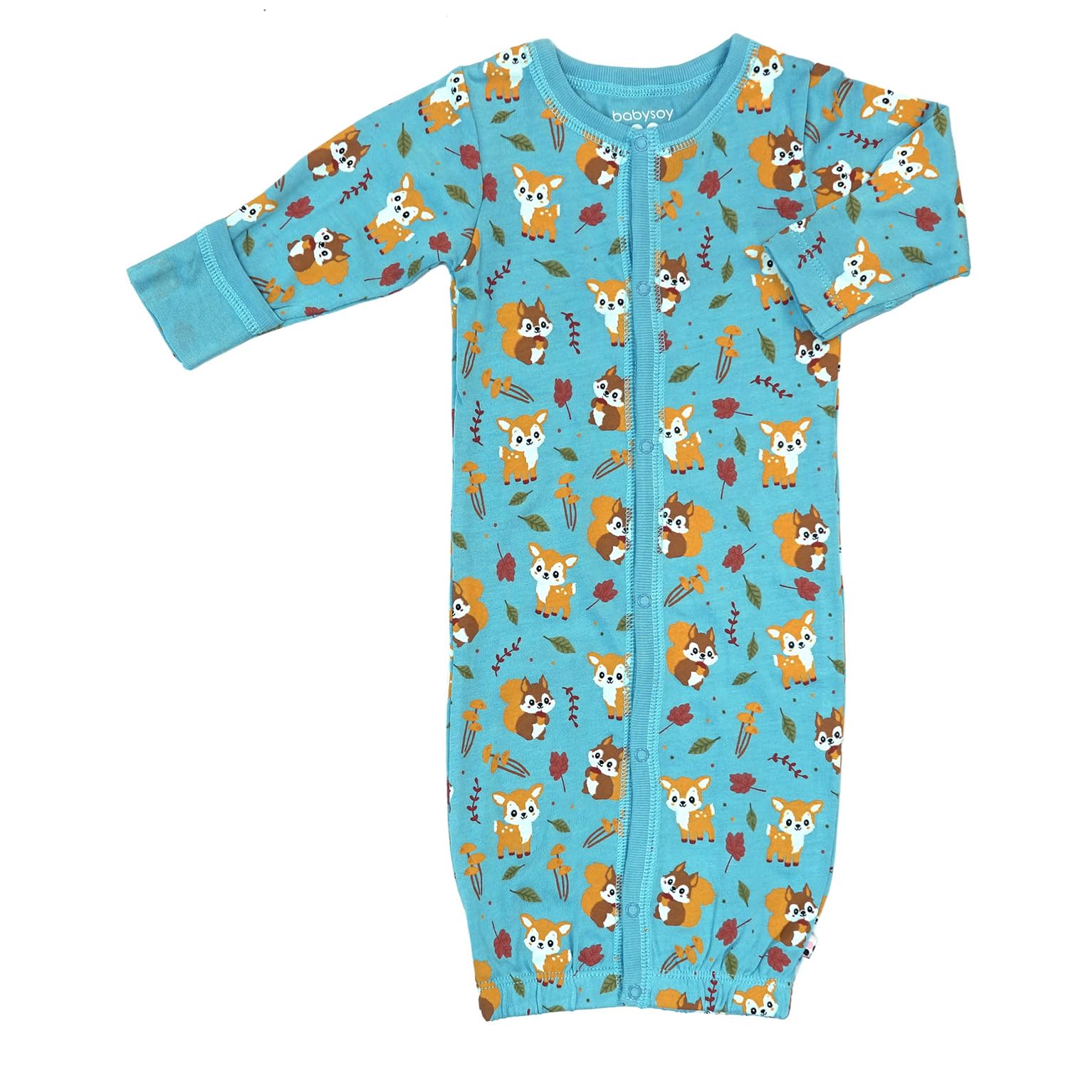 Babysoy Unisex Baby Long Sleeve Gown Sleep Sack, Ultra Soft Nightgown, Newborn Reversible Mittens