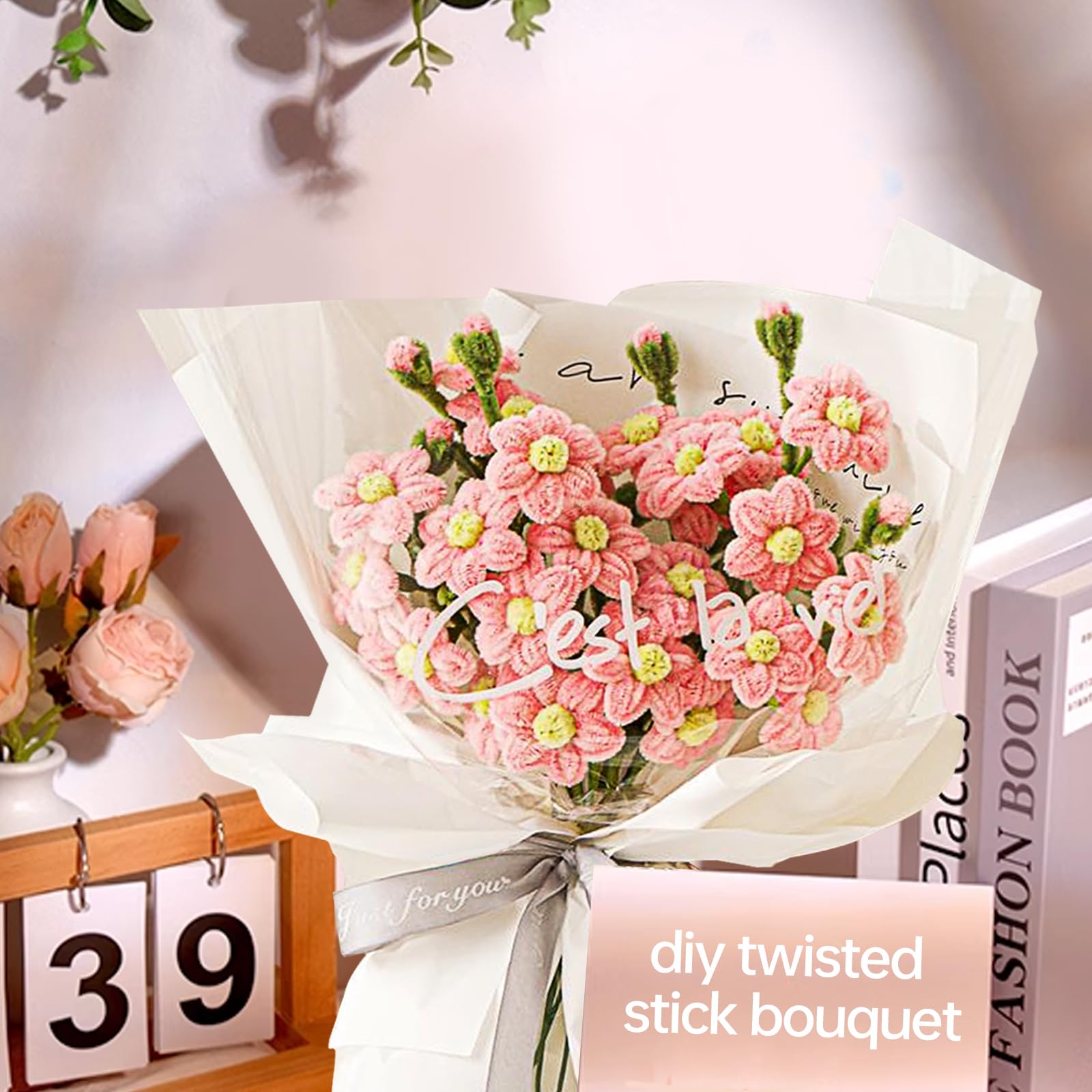 Pipe Cleaner Flowers, Zuzer 21 Flowers Pipe Cleaner Flower Bouquet