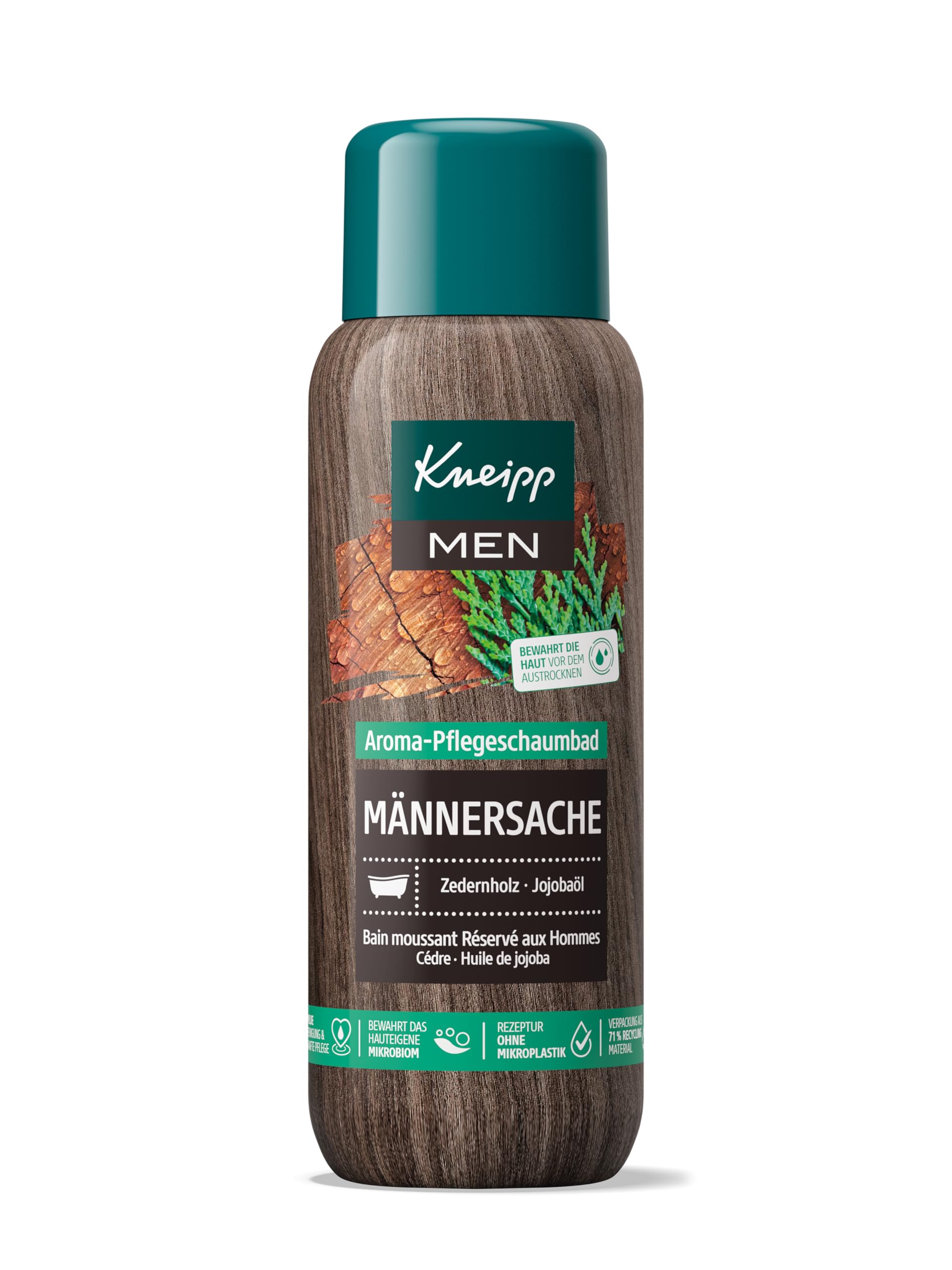 Kneipp Men Aromatyczna pianka do kąpieli dla mężczyzn – z naturalnym olejkiem eterycznym z drewna cedrowego i pielęgnującym olejkiem jojoba – bez mikroplastiku – 6 x 400 ml