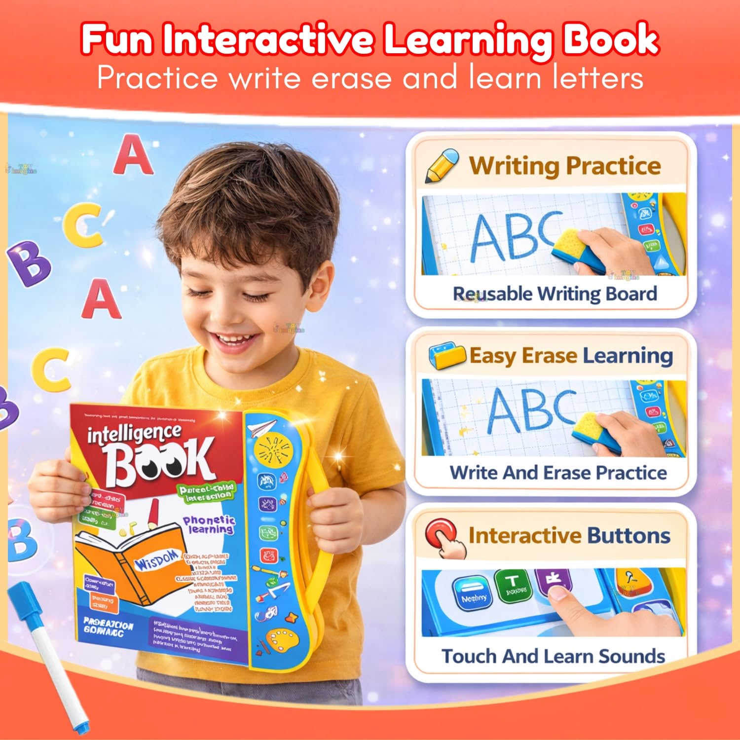 Toy Imagine Interactive Sound Book for Kids with Marker (Ages 2–7) Learn Alphabets, Numbers, Shapes & Phonics Educational Talking Book with Music & Touch Features Multicolor Learning Toy for Toddlers — Amazon image 7