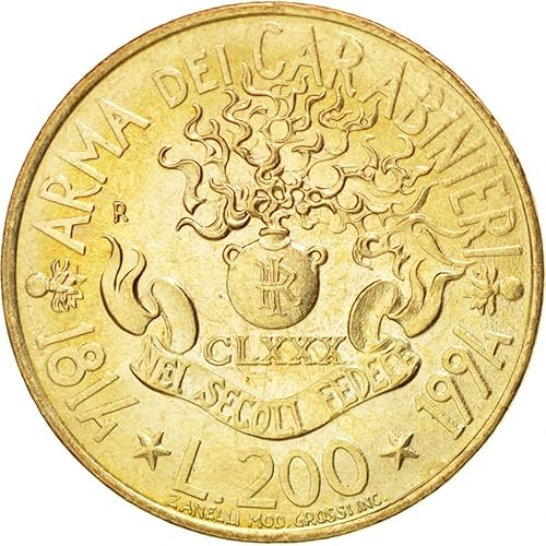 1994 R 200 Lire Italia Moneda Celebrando "Carabinieri" - Fuerzas Policiales Militarizadas Italianas "Guardianes de la República" 200 Lira