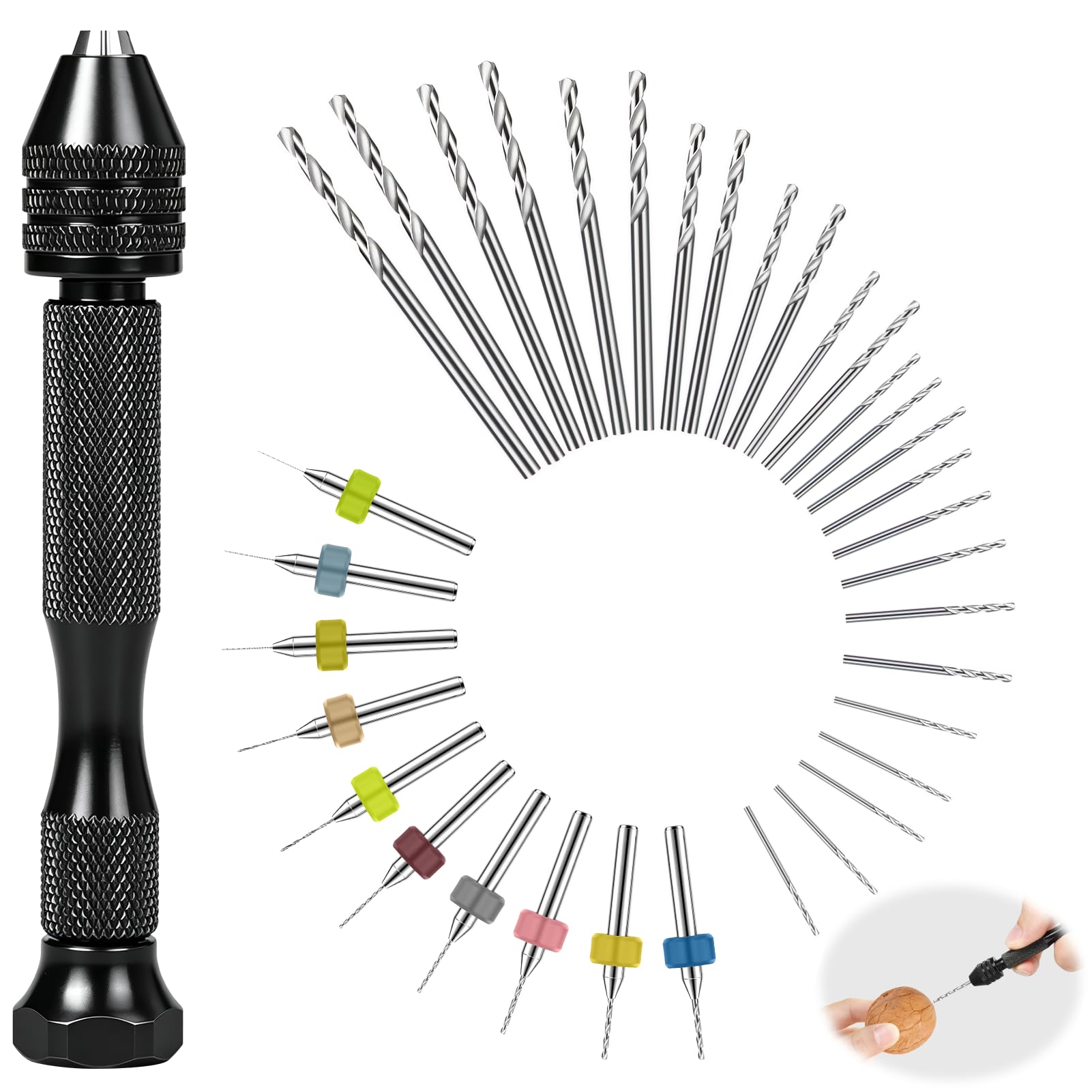 36 Piece Hand Drill Set with Pin Vise, Precision Pin Vise Hand Drill Set with 25 Micro Twist and 10 PCB Mini Bits for Resin Polymer Clay Jewelry Making Woodworking and DIY Craft Modeling 0.3-1.2mm