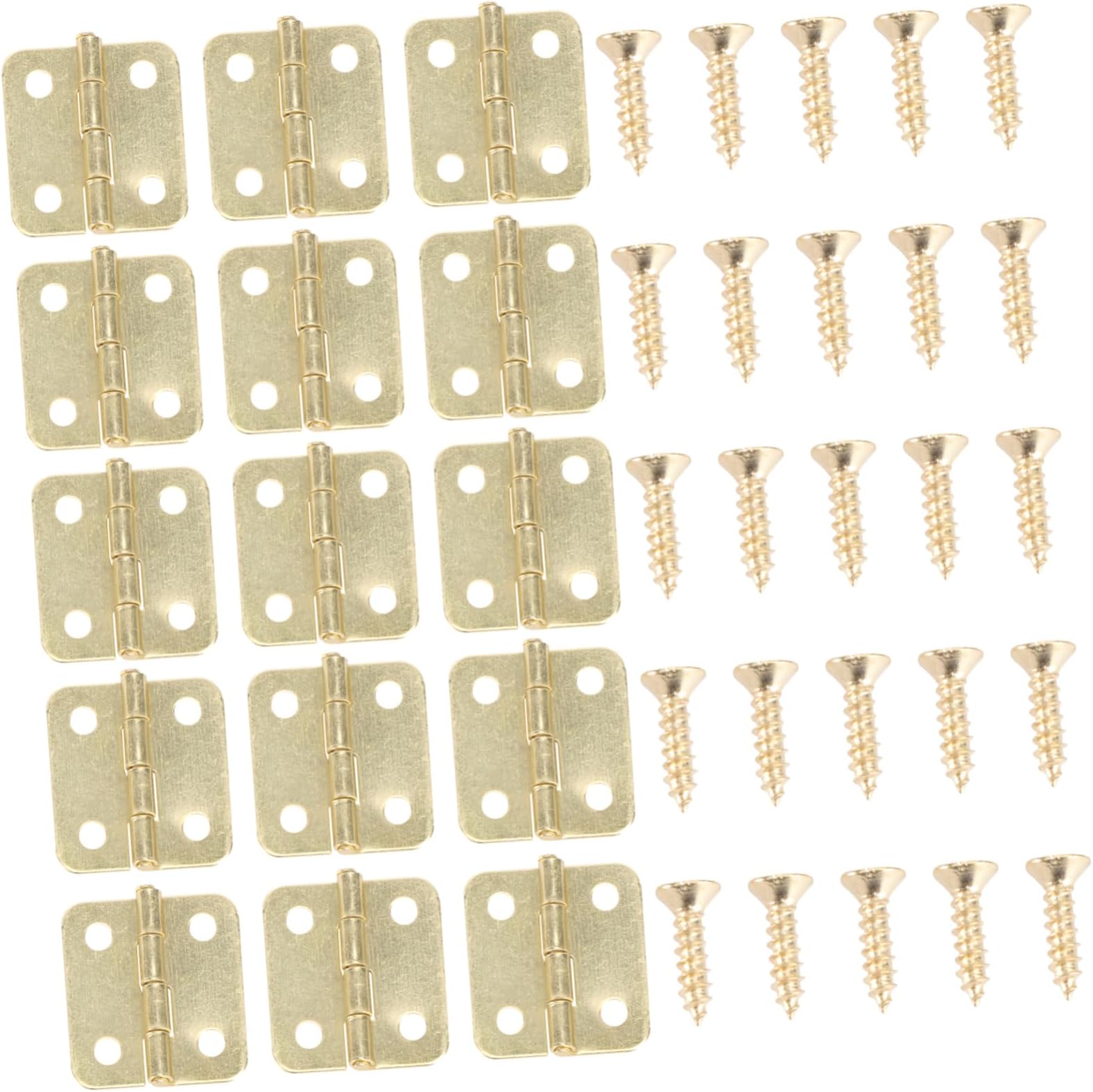 Mini Self-Closing Spring Hinges for Jewelry Boxes Yellow Finish 20 Hinges with 80 Screws for Wooden Boxes and Small Cabinets