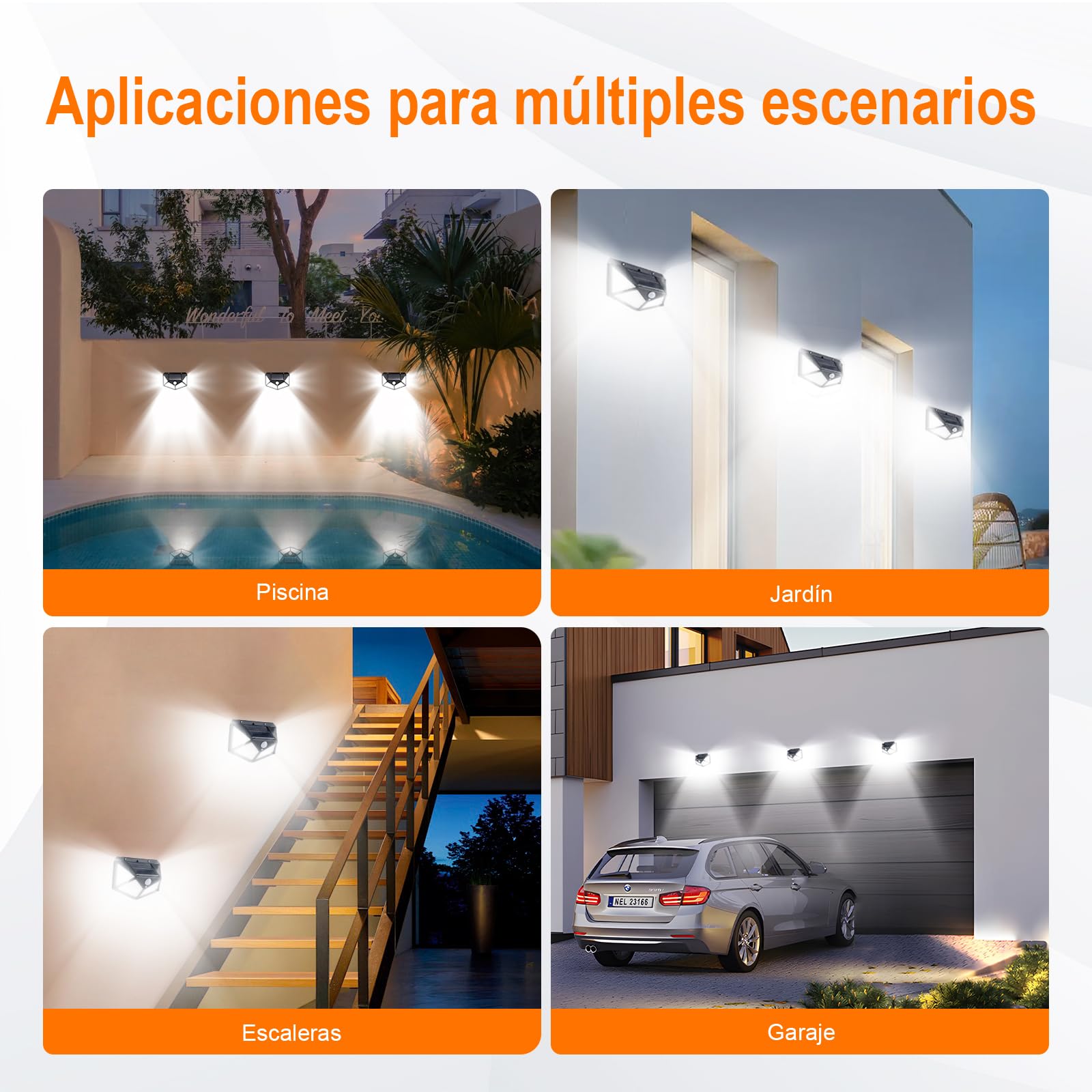 GRIFEMA Luz Solar Exterior para Jardín con Sensor de Movimiento, Focos LED Exterior Solares, Lámpara de Pared Solar Impermeable 100 LEDs, 3 Modos, Ángulo 270°, IP65, Batería 800mAh, GDK203