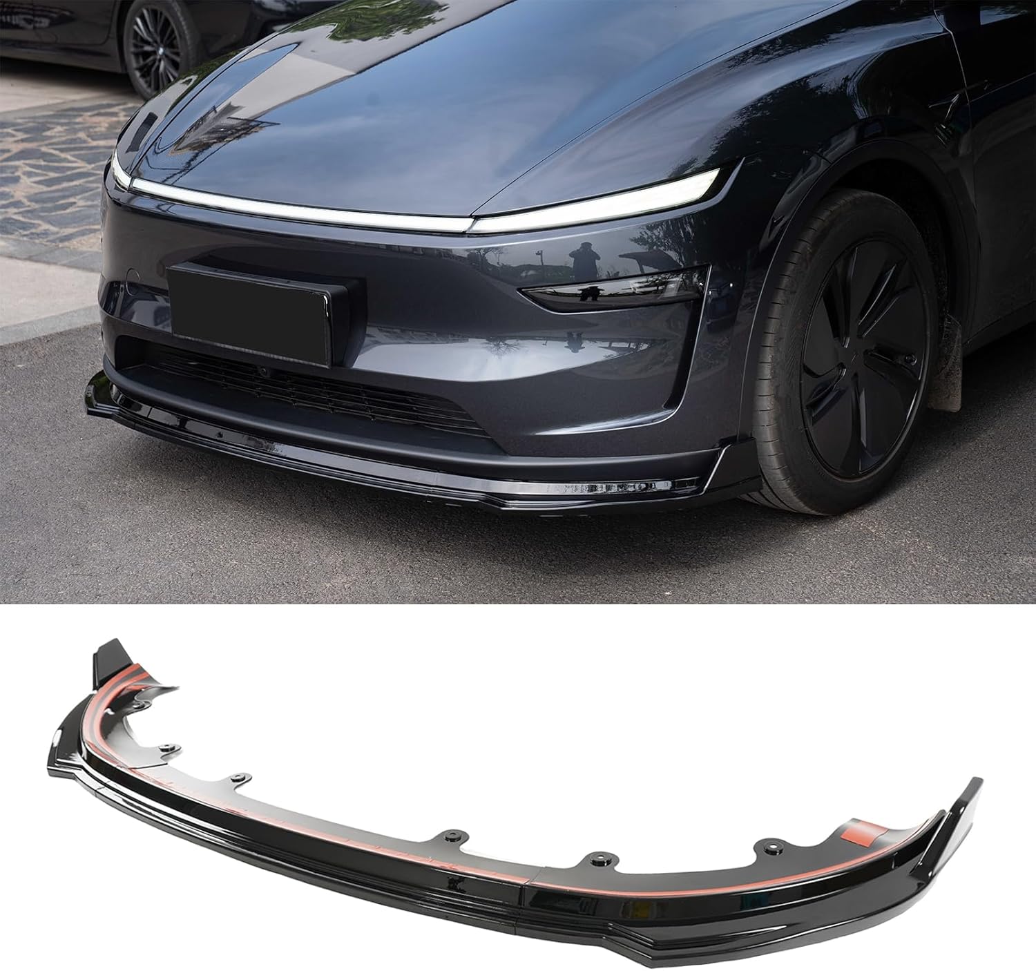 3PCS Front Bumper Lip Spoiler for Tesla Model Y Juniper 2025 Add On Body Kit Lower Air Dam Splitter (Glossy Black)