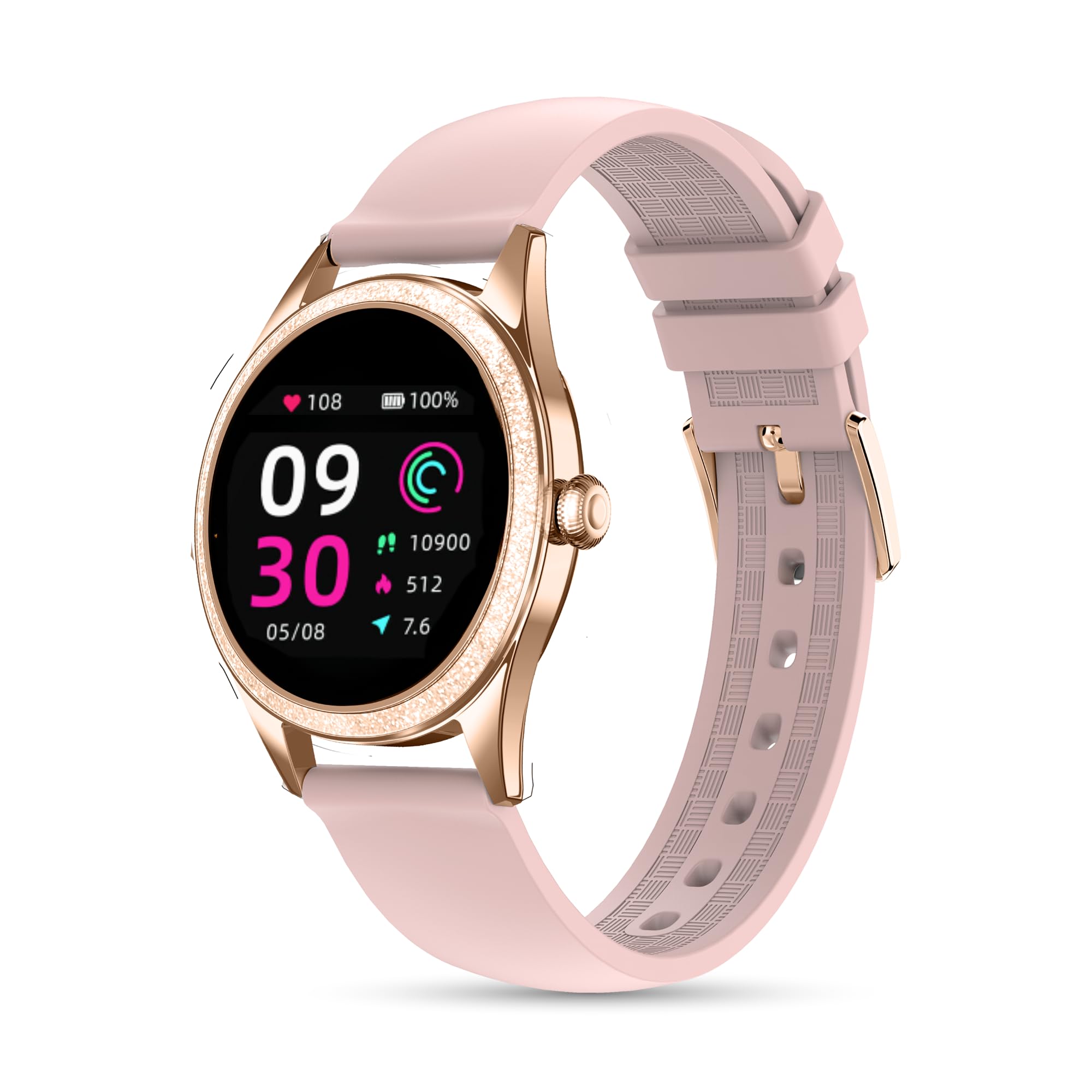 Montre Connectée Femme LSLUXE Brillante | Montre Tension Arterielle | Smartwatch | Montre Podometre Femme | Fitness| Cardiofréquencemètre | Montre Intelligente iOS Android |Rose