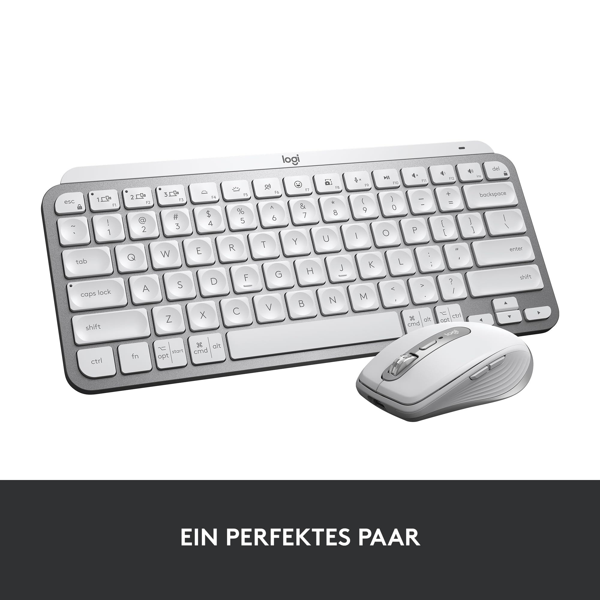 Logitech MX Keys Mini Kabellose Tastatur, Kompakt, Bluetooth, Hintergrundbeleuchtung, USB-C, Kompatibel mit Apple macOS, iOS, Windows, Linux, Android, Metallgehäuse - Hellgrau