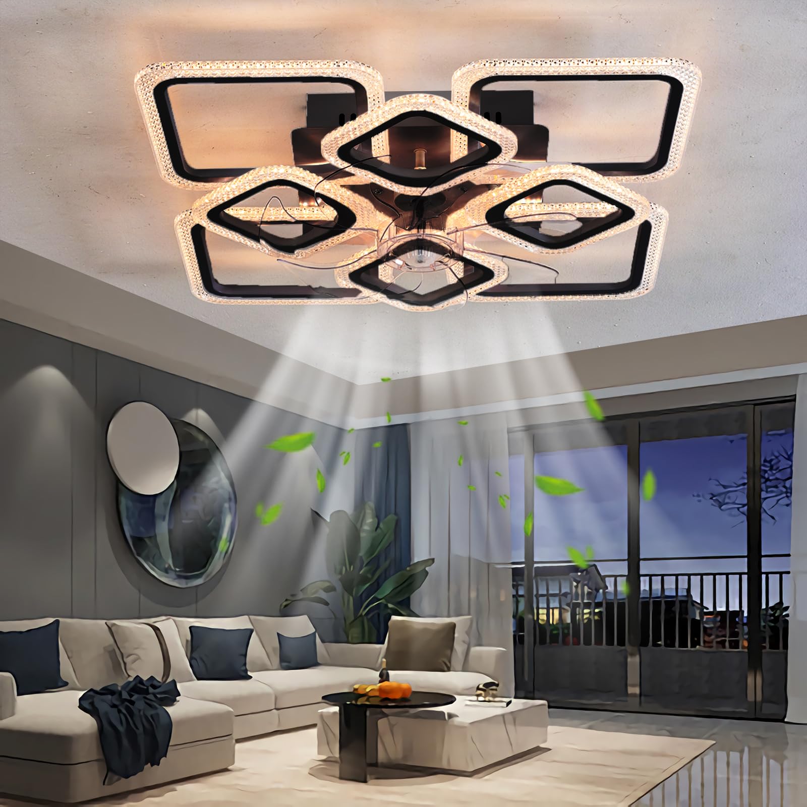 lnrosy Ceiling Fans with Lights and Remote,56cm Modern Smart Ceiling Fan Light,6 Speeds and 3000k-6500k Dimmable Led Silent Fan Lamp,for Bedroom,Living Room,Dining Room,Corridor,Study,Black
