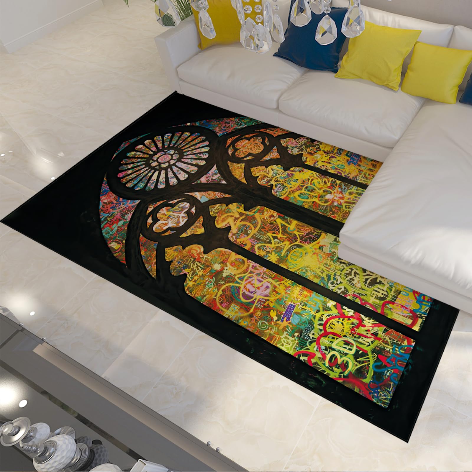 Tapis de salon moderne Banksy motif graffiti abstrait pour chambre et cuisine 180x240cm