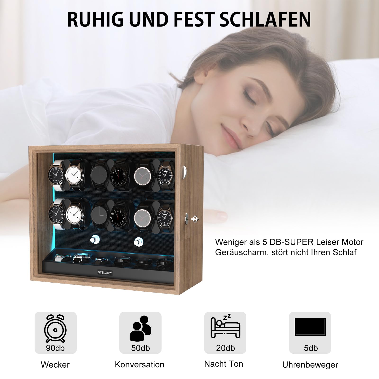 XTELARY Remontoir Montre Automatique, Watch Winder Remontoir de Montre pour 4/6/8/12 Montres avec rangements supplémentaires pour Montres Boîte à Montre