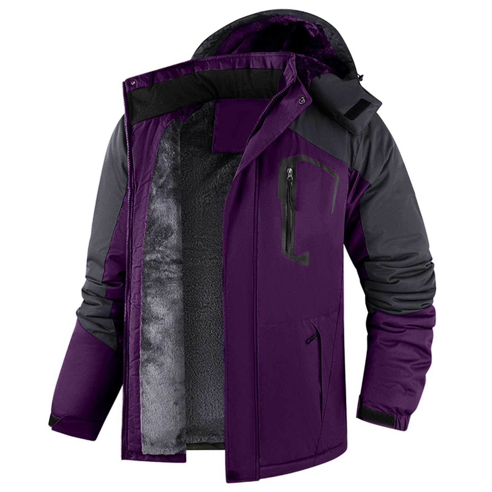 Winterjacke Herren Winddicht Outdoorjacke Fleece Mantel Warme Gefüttert Skijacke Schneejacke Camping Snowboard Parka Mit Abnehmbarer Kapuze Jacke Outdoor Snowboardjacke