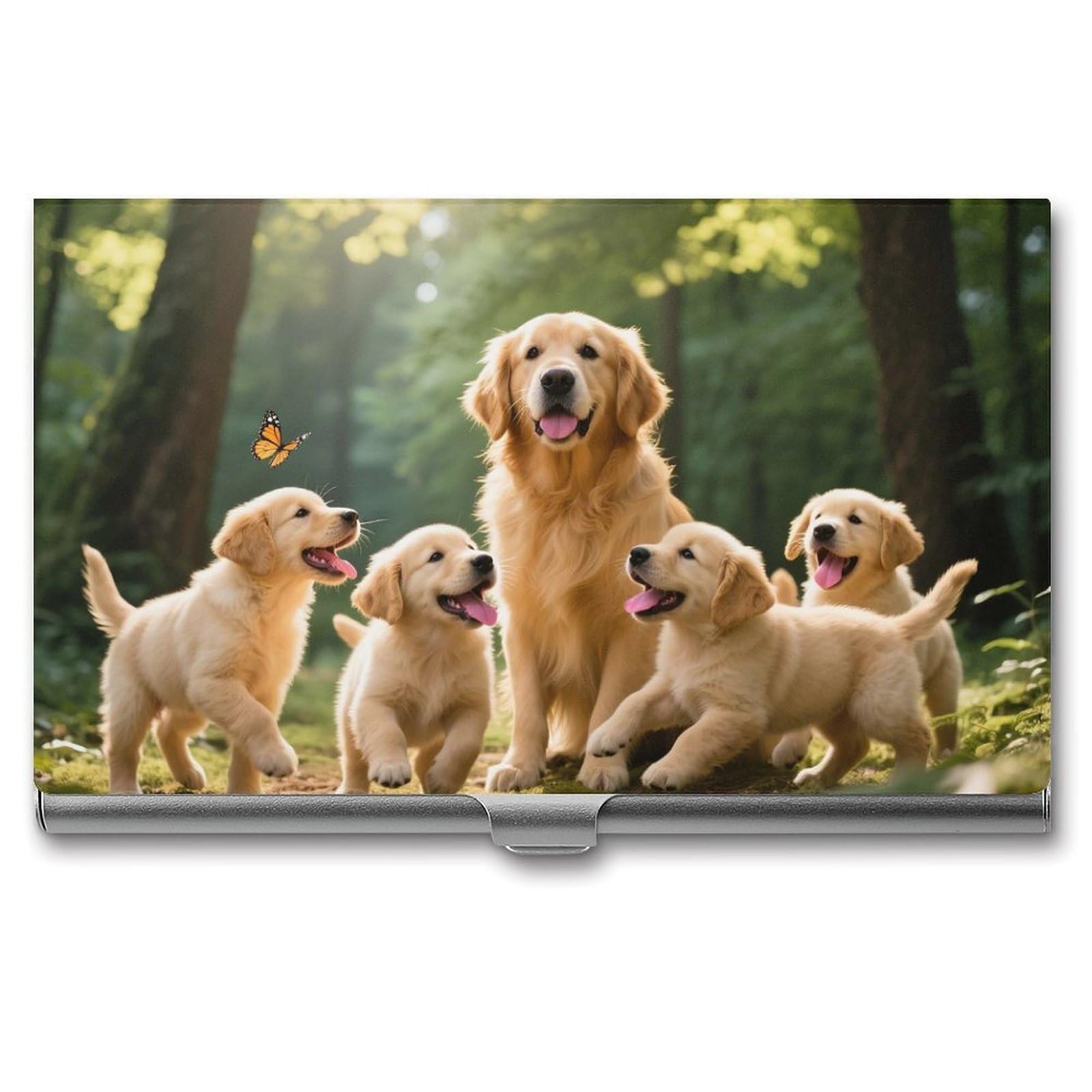 DWVTSLH Dog Business Card Holder, Slim Portable Metal Business Card Case Pocket Wallet Professional Name Cards Holder for 22-30 Cards, Credit Card ID Case/Holder for Men Women