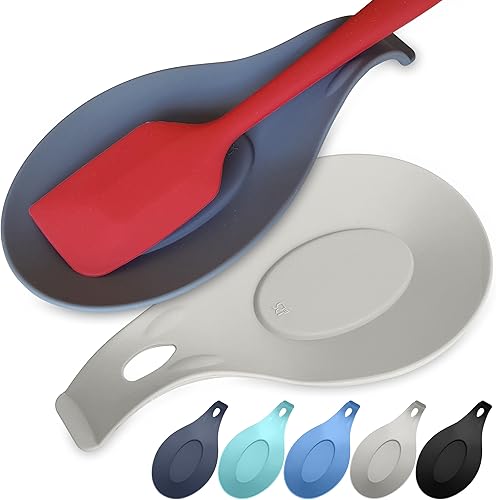 Juego de 2 cucharas de silicona para la parte superior de la estufa, resistente al calor, fácil de limpiar, soporte para cuchara de cocina para