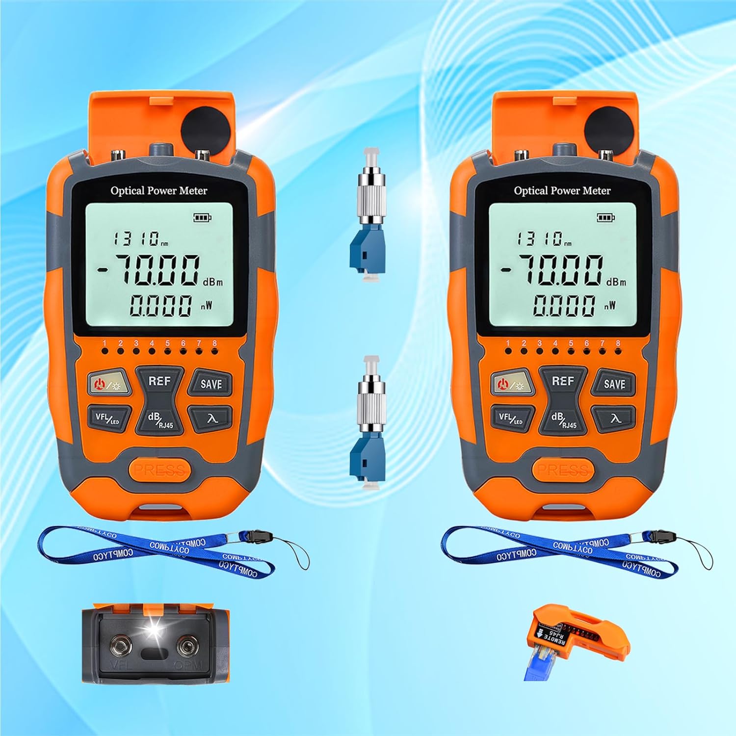 Fiber Optic Tester 4 in 1 Portable Optical Fiber Power Meter FC/SC/ST Universal Interface,Visual Fault Locator,Style OPM&VFL, LED Lighting & RJ45, 2pcs(OPM-VFL-10)