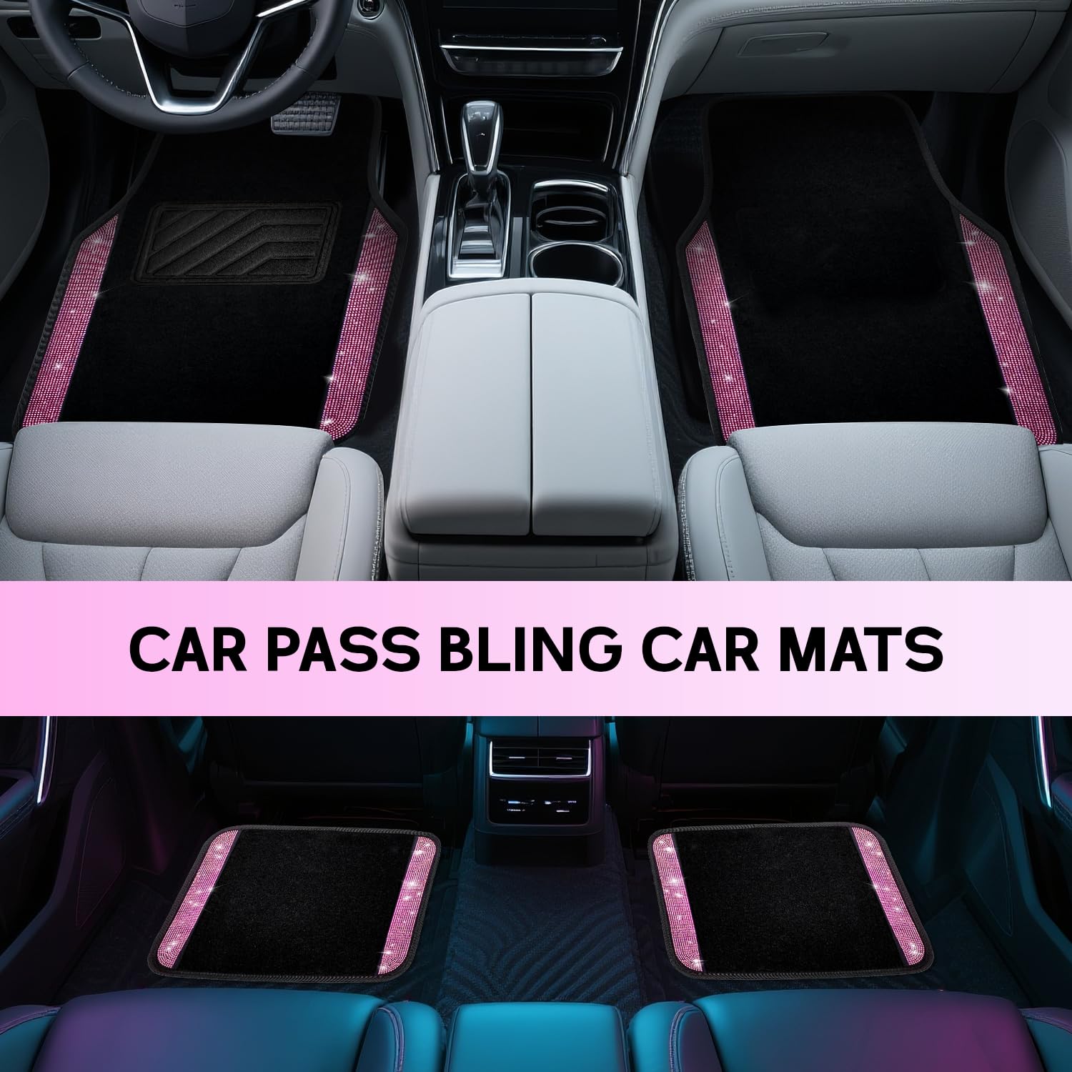 Crystal Bling Diamond Car Floor Mats Shining Rhinestone Carpet Sparkly Glitter with Anti-Slip PVC Heel Pad Waterproof Universal — view 7