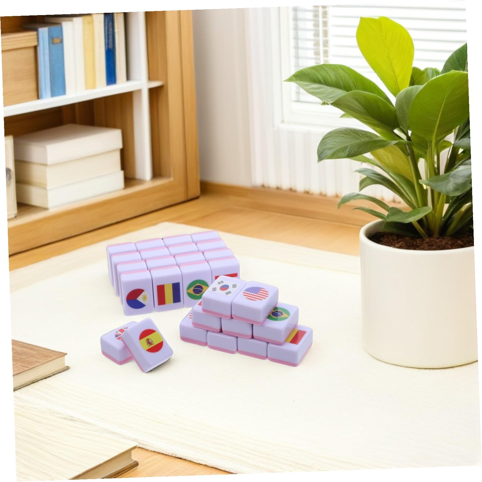 Toddmomy 64 Sztuki Flag Narodowych Mahjong Board Flagi Gra Edukacyjna Łatwy Mahjong Dla Flag Kafelki Kafelki Majong