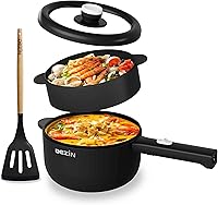 DEZIN 2L Electric Hot Pot Non-Stick Sauté Cooker for Noodles, Steak, Eggs, Ramen - Dorm Essential with Dual Power & Egg Rack
