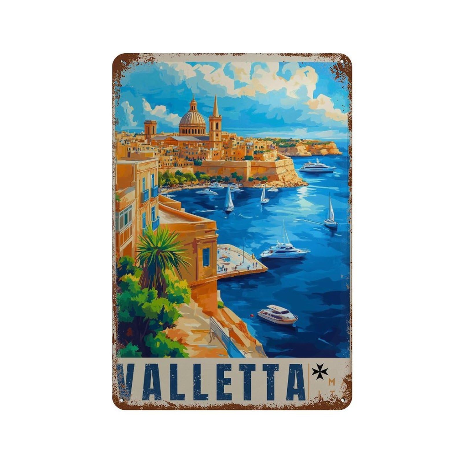 xiaoxiaoshen Valletta Malta Mediterranean Travel Wall Decor Art Metal Tin Poster Modern Home Decor Art Home Bar Shop Decorations Vintage Sign 30x20cm