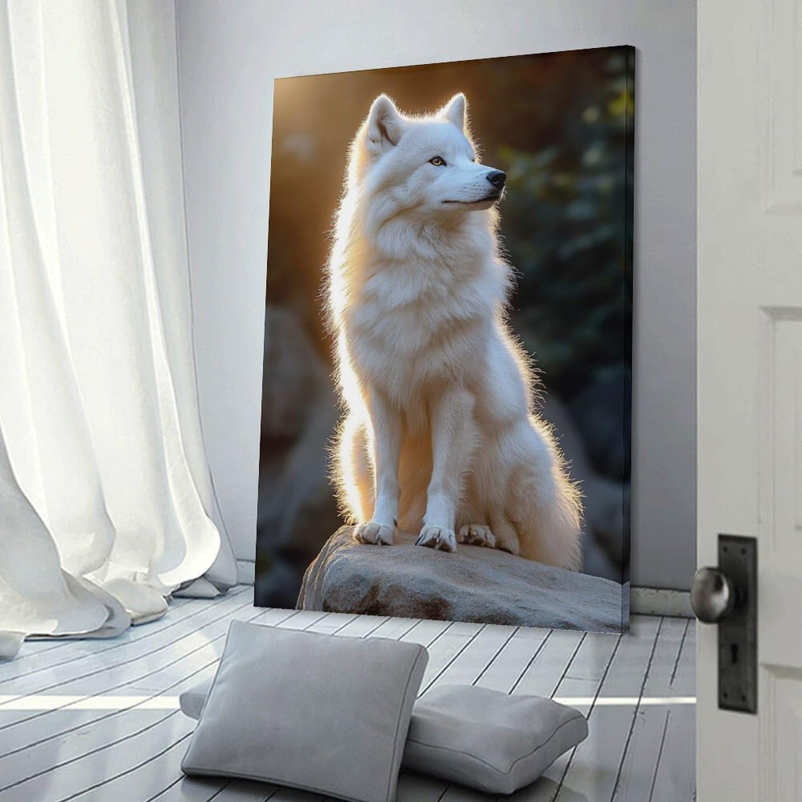 Junmoney Wall Art Print Majestic White Wolf Portrait, 20x30inch(50x75cm), for Picture Wall Styling in Lounge Or Bedroom, Wall Decor Suited to Curated Displays