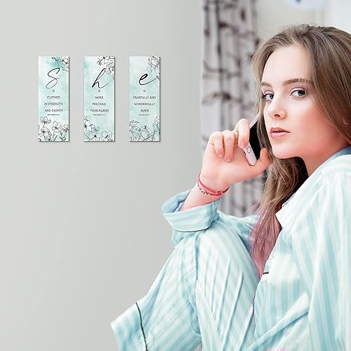 Miniatura 5 de 3 piezas de flores rosas inspiradoras decoración de pared, regalo artístico de madera, citas cristianas colgantes, decoración floral para mujeres,