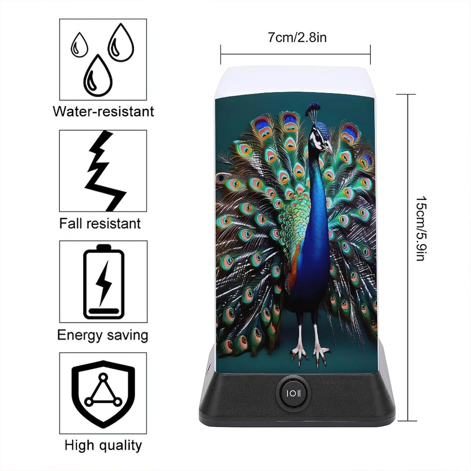 Cordless Night Light Battery Powered Dimmable Lamp for Reading Beautiful Peacock Small Desk Lamp for Bedroom Living Room Office