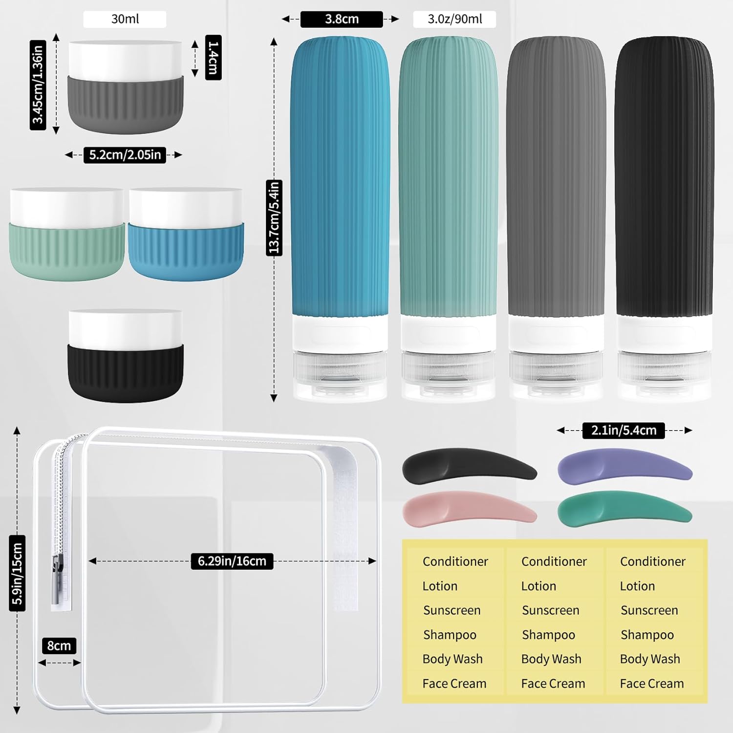 Travel Bottles for Toiletries, Leakproof Silicone Squeezable Cosmetic Liquids Bottles in Travel Size with Clear Bag, TSA Approved Refillable Cosmetic Container Kits for Shampoo and More (Blue) - Image 6