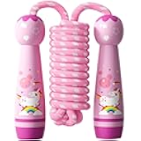 Jump Rope for Kids-Adjustable Cotton Braided Skipping Rope with Wooden Handle for Toddler Fitness Workout Exercise Outdoor Activity