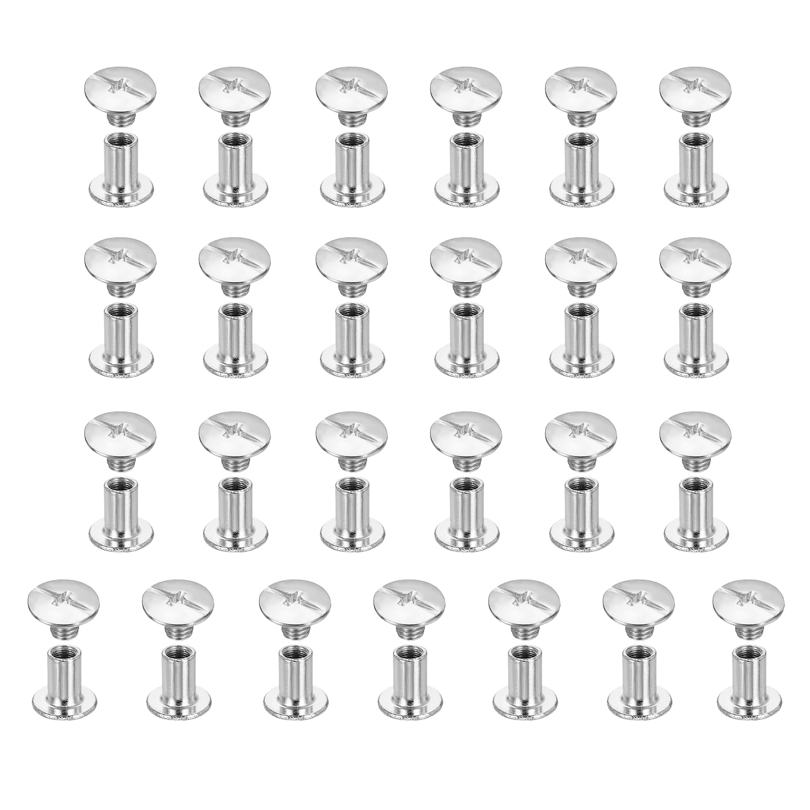 sourcing map 25set Chicago Screw M5x9mm Phillips Nail Rivet Stud Bolts Rivets Binding Post Screw for DIY Craft Leather Belt Bag Bookbinding, White