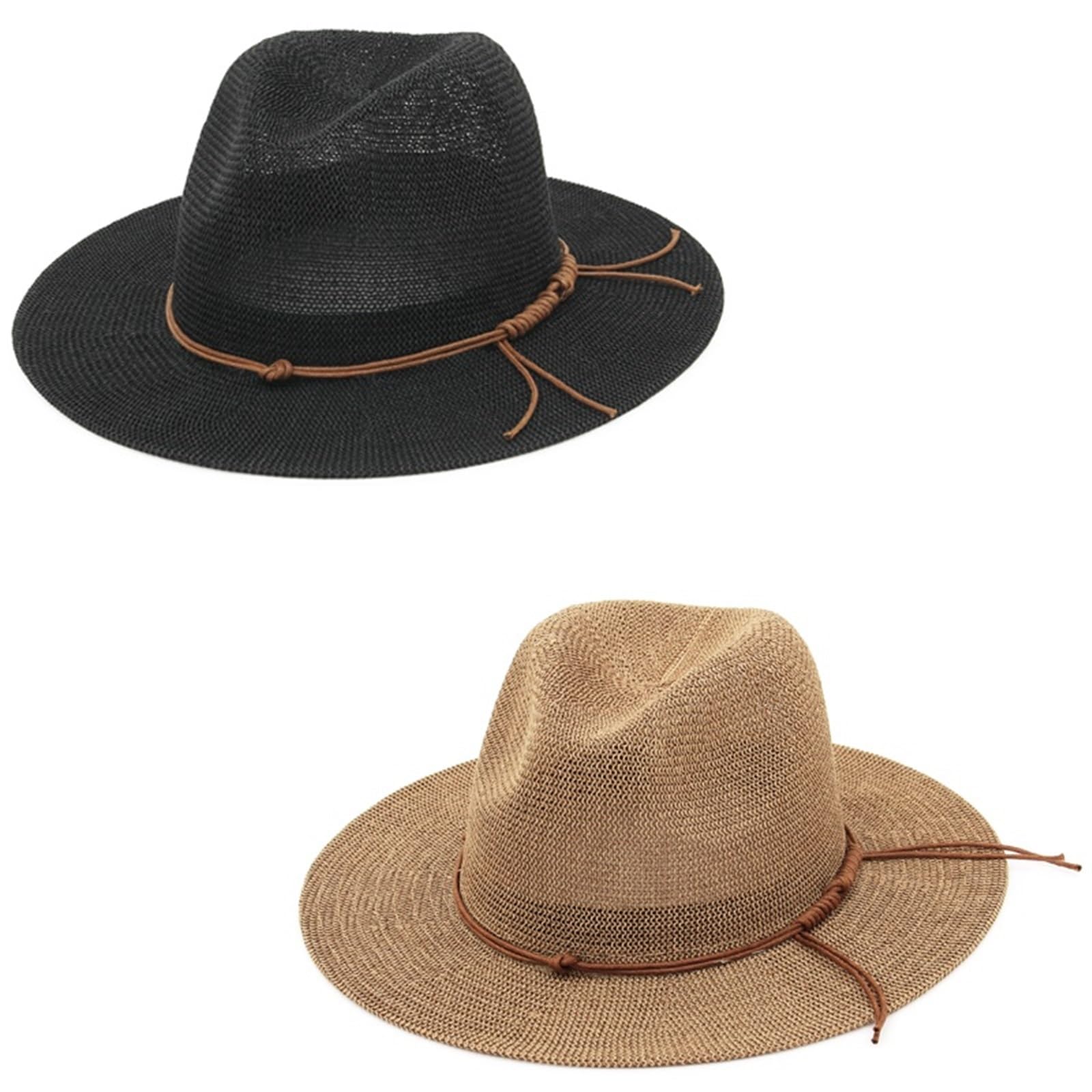 Sombrero de paja de verano ahuecado para hombres y mujeres, cinta de cuero, ala grande, sombrero de jazz, sombrero de paja Fedora