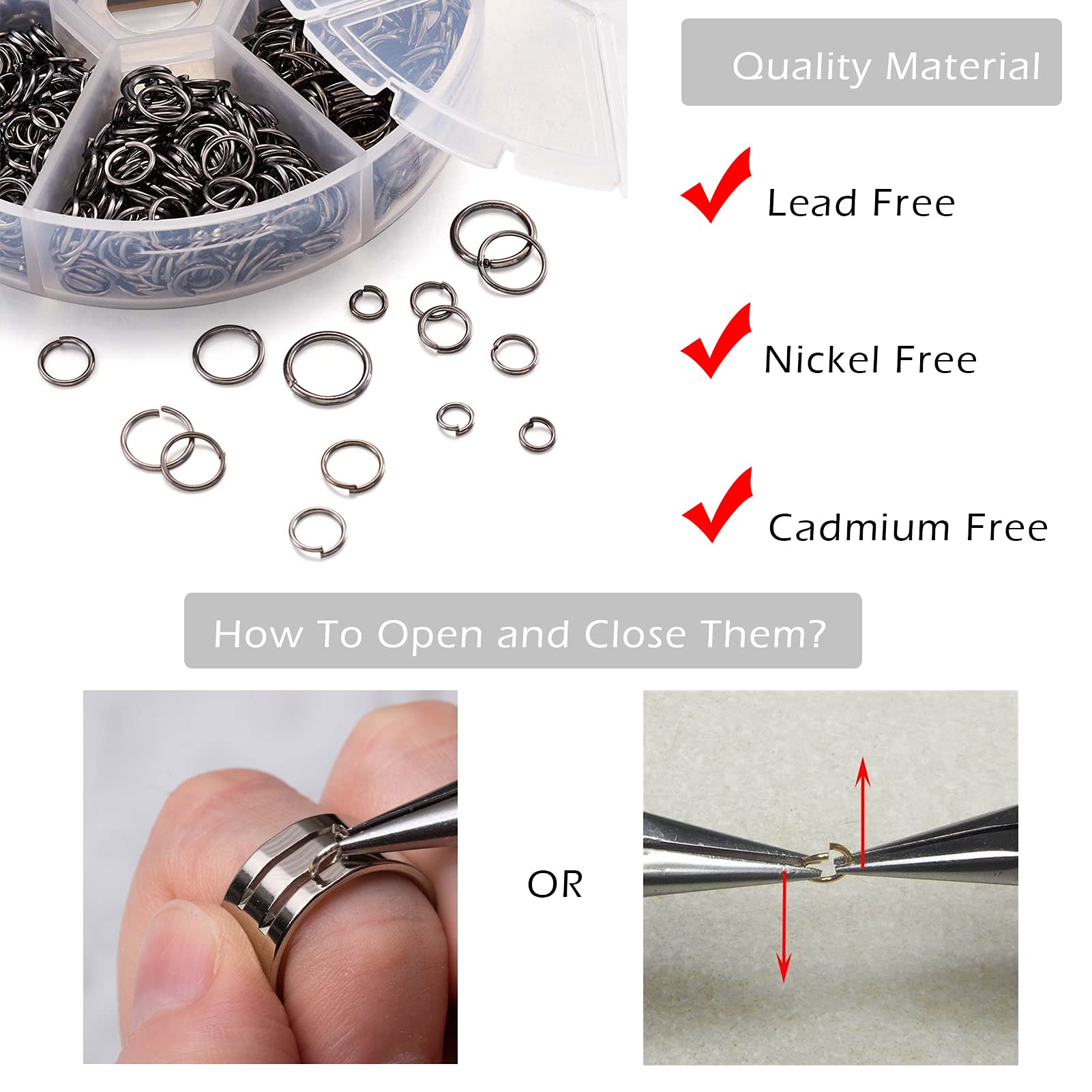 Pandahall 1Box/1745pcs Iron Open Round Jump Rings Split Rings Single Loop for Jewelry Makings 4mm/5mm/6mm/7mm/8mm/10mm Gunmetal - Image 4