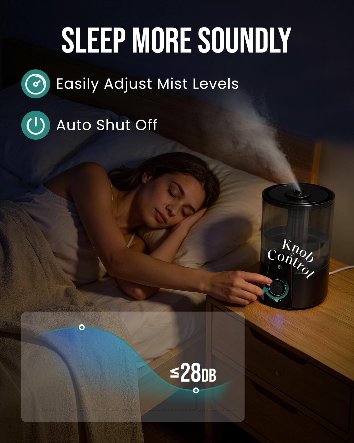 Humidifiers for Bedroom,1.06Gal(4L) Dishwasher Safe Design Easy to Clean, 3-in-1 Humidifier & Aroma Diffuser & Night Light,Top Fill,360° Ultra-Fine Spray,Auto Shut-Off,Home,Baby Nursery,Black