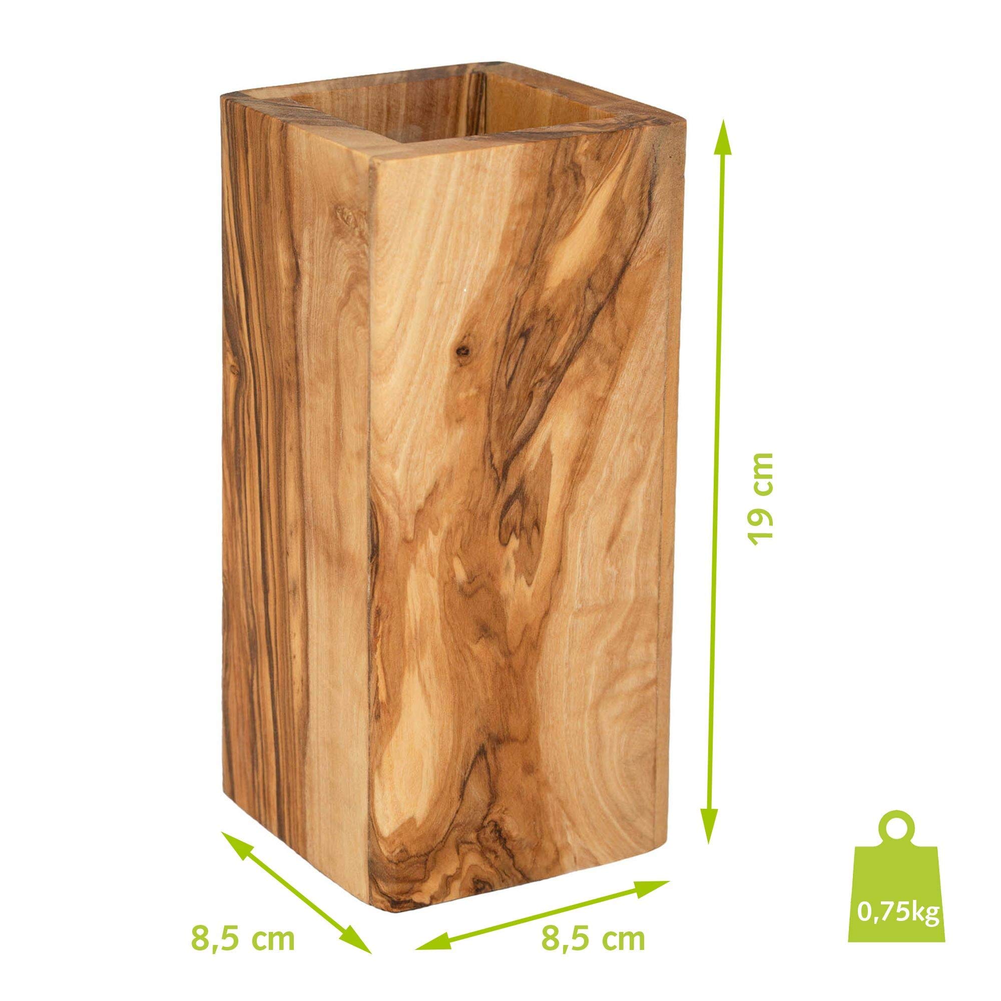 NATUREHOME Olivenholz Küchenutensilo Besteckbox - 19 cm Besteckhalter und Ständer für Küchenhelfer, Besteck, Scheren