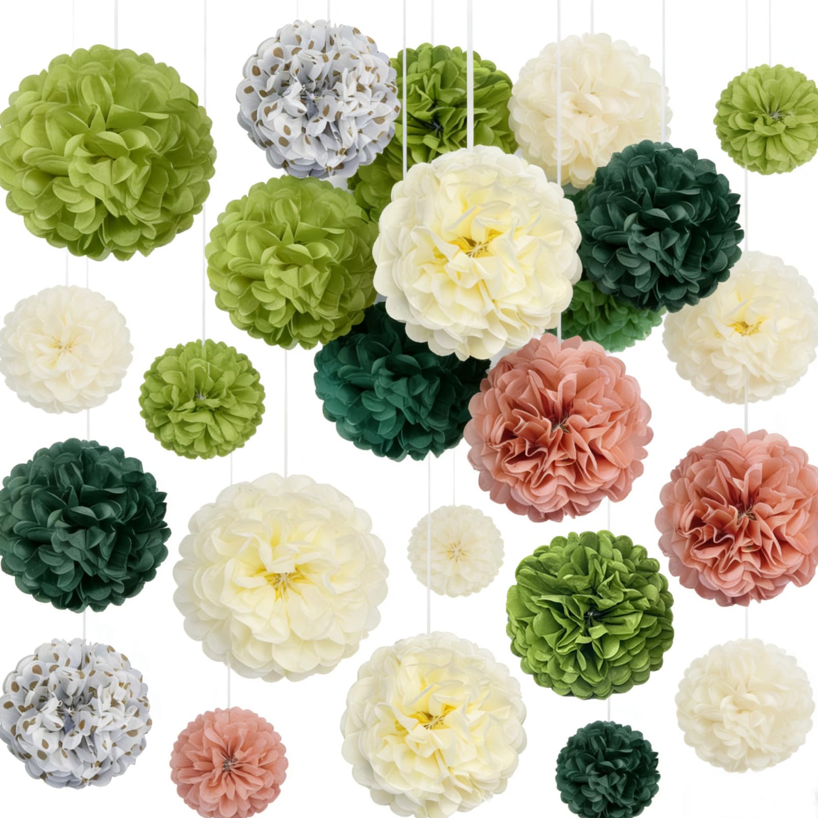 24 Packs Birthday Party Decorations Set - Sage Green Tissue Paper Pom Poms Flower Wall for Women Girls Happy Birthday, Baby Shower, Bridal Shower,