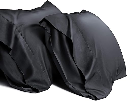 Miniatura 1 de WishSmile Juego de 2 fundas de almohada refrescantes de color negro, tamaño Queen, transpirables, sedosas, suaves, absorben la humedad para personas
