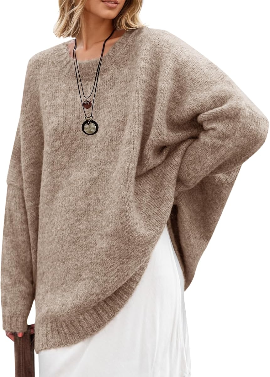 Saodimallsu Womens Oversized Tunic Sweaters Chunky Knit Slouchy Pullover | Long Sleeve,Oversized Tunic Sweaters, Crew Neck, Chunky Knit, Slouchy Sweater Tops, Casual Pullover