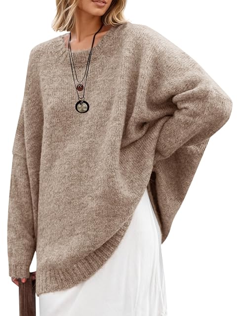 Saodimallsu Womens Oversized Tunic Sweaters Long Sleeve Crew Neck Chunky Knit Slouchy Casual Pullover Sweater Tops