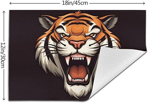 Miniatura 2 de 6 PCS PVC Placemats Set Place Mats Big Mouth Tiger Non-Slip Weave Place Mats 12" x 18" Farmhouse Table Mat Set for Family Dinners Wedding Parties