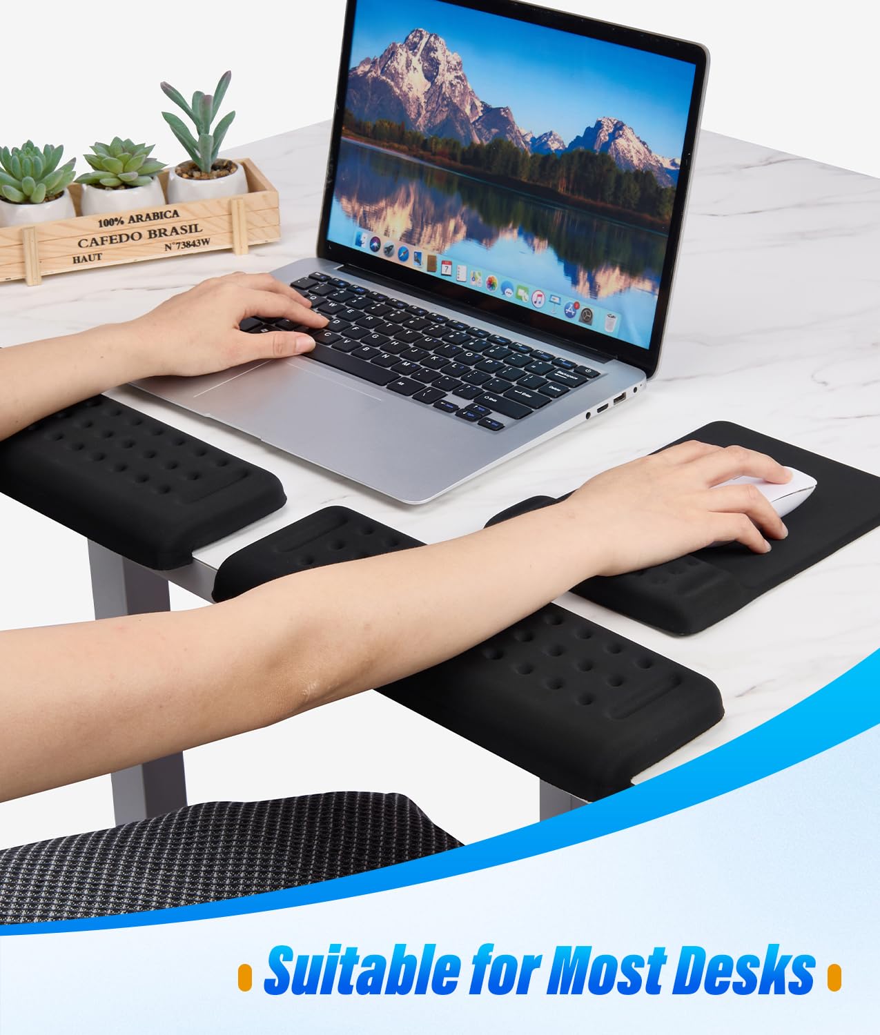 WADEO Podkładka pod nadgarstek pod klawiaturę i mysz, ergonomiczny kształt litery L, idealnie pasuje do krawędzi biurka, bardzo wygodna pianka z pamięcią kształtu, antypoślizgowa konstrukcja