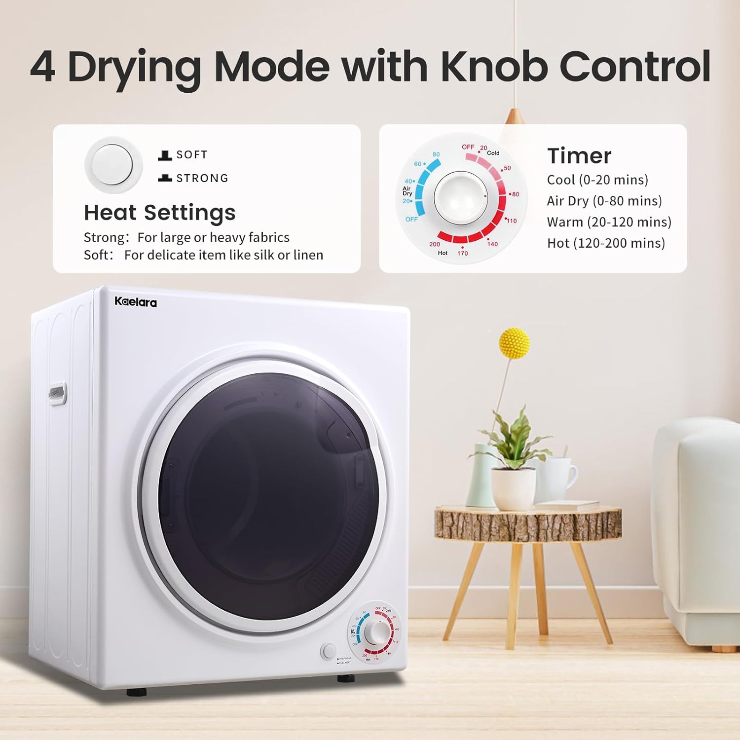 Portable Dryers for Laundry 1500W, 3.5 cu.ft Apartment Dryer with 4 drying Mode, Front Load Electric Dryer for RVs and Apartments, White