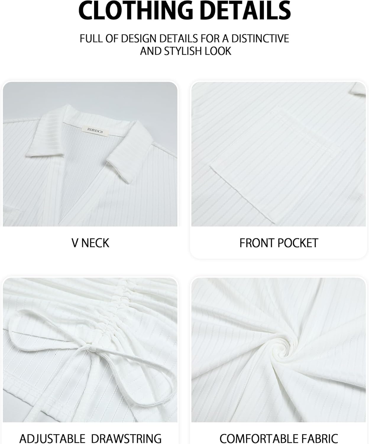 Bsubseach Swimsuit Coverup for Women V Neck Bathing Suit Cover Up Short Sleeve Bikini Dress Shirt with Pockets - Image 5