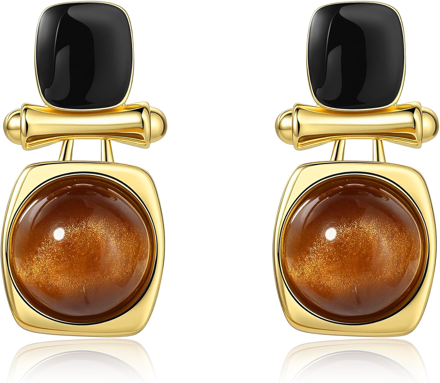 Sylph 18K Gold Plated Brown Gemstone Earrings for Women, Tiger Eye Stone Dangle Drop Earring Stud, Tigers Eye Jewelry Gifts for Valentine Day