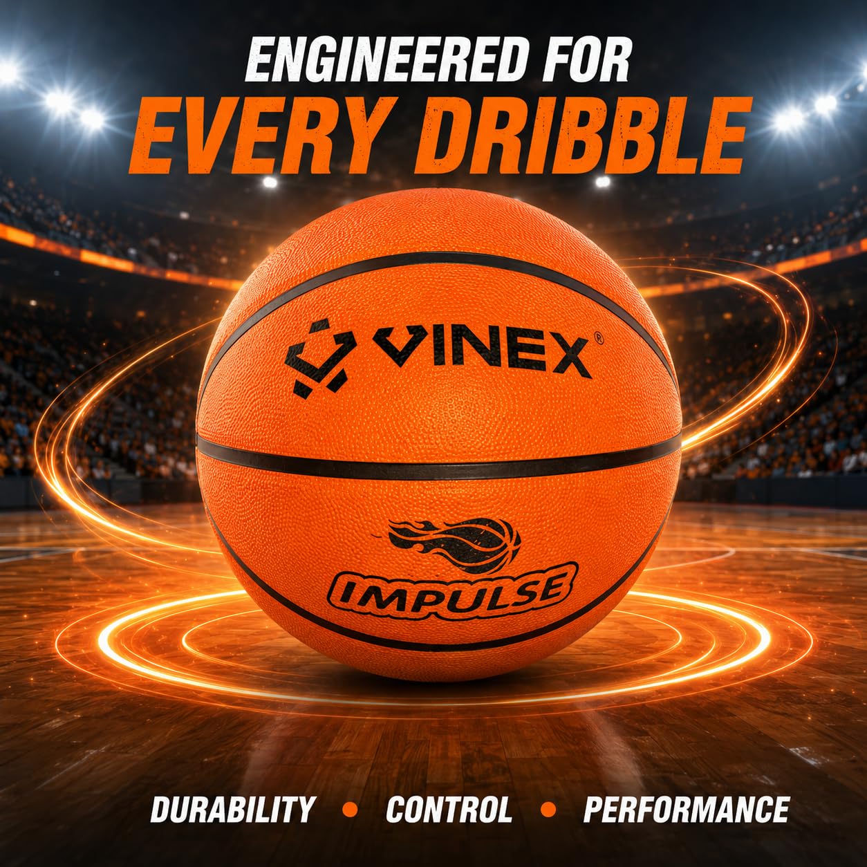 Vinex Impulse Basketball Size 6, Moulded Natural Rubber Basketball with Nylon Winding, Durable Grip & Bounce, Rubber Bladder for Indoor Outdoor Training and Play, 600 g with Free Air Needle 4