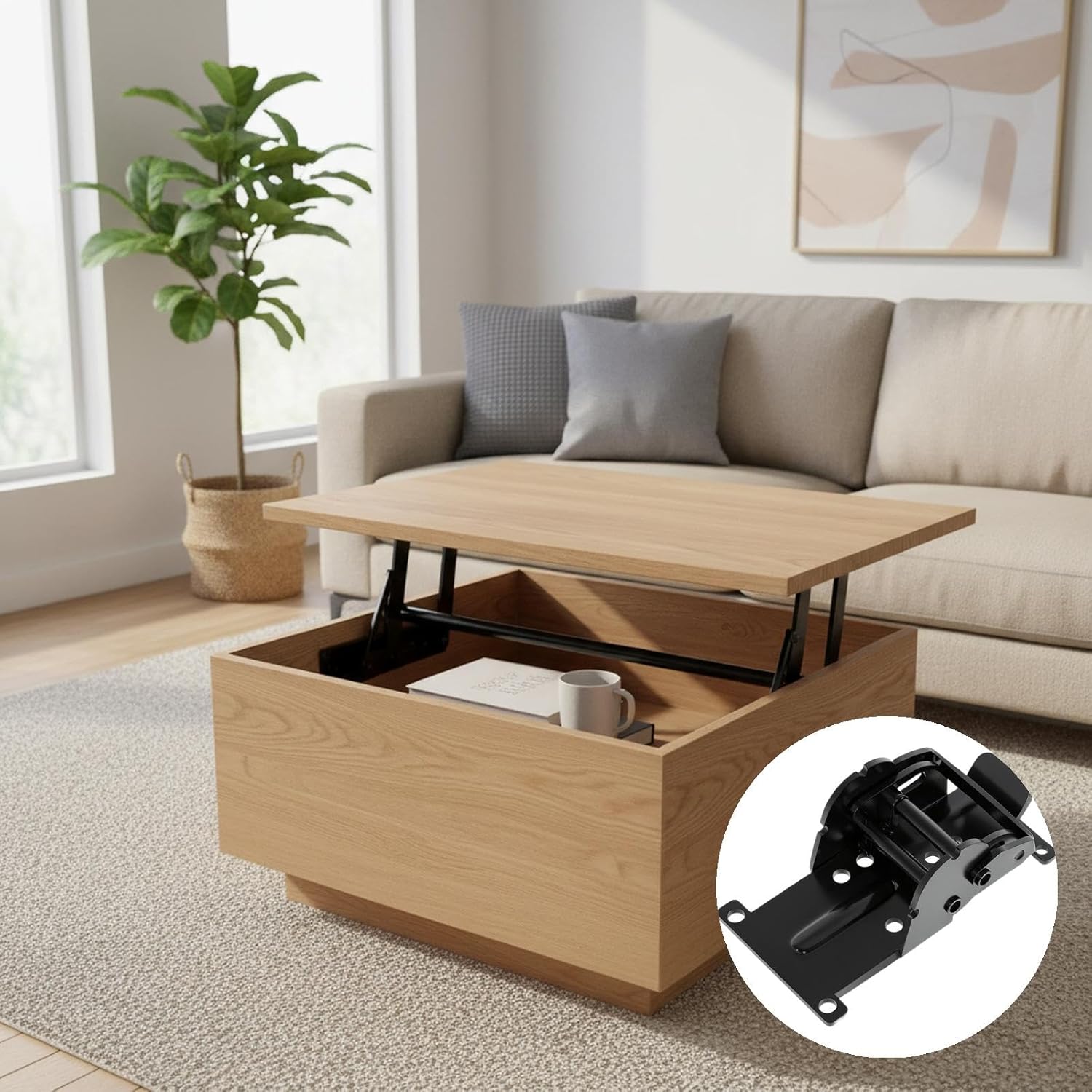 Dual-Angle Self-Locking Folding Hinge for Coffee Table and Dining Table Extensions (4.19×2.13×1.69in)