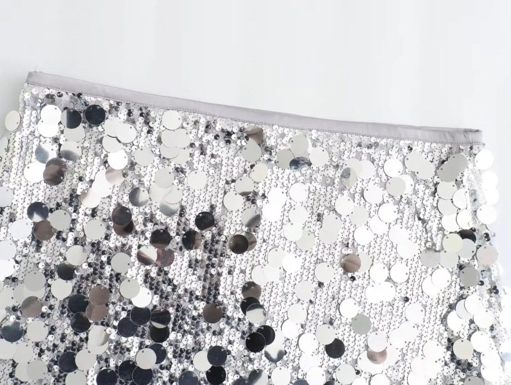 SWEPER Falda Corta De Mujer - Falda De Fiesta con Lentejuelas Brillantes para Mujer, Minifalda con Cremallera A La Cadera para Mujer, Cintura Alta, Club Nocturno, Primavera