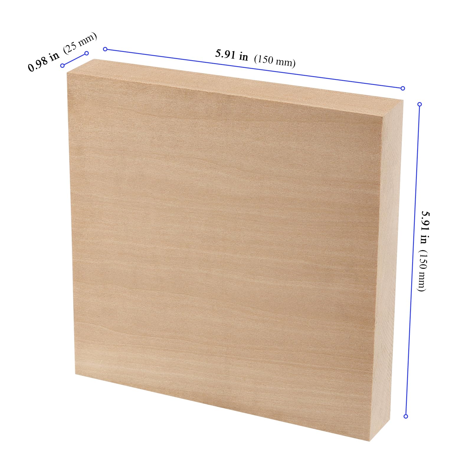 6 blocchi di legno vuoti da 15 x 15 cm, blocchi di legno di tiglio naturale da 25 mm per artigianato, blocchi quadrati in legno non finiti per pittura, progetti artigianali, decorazioni