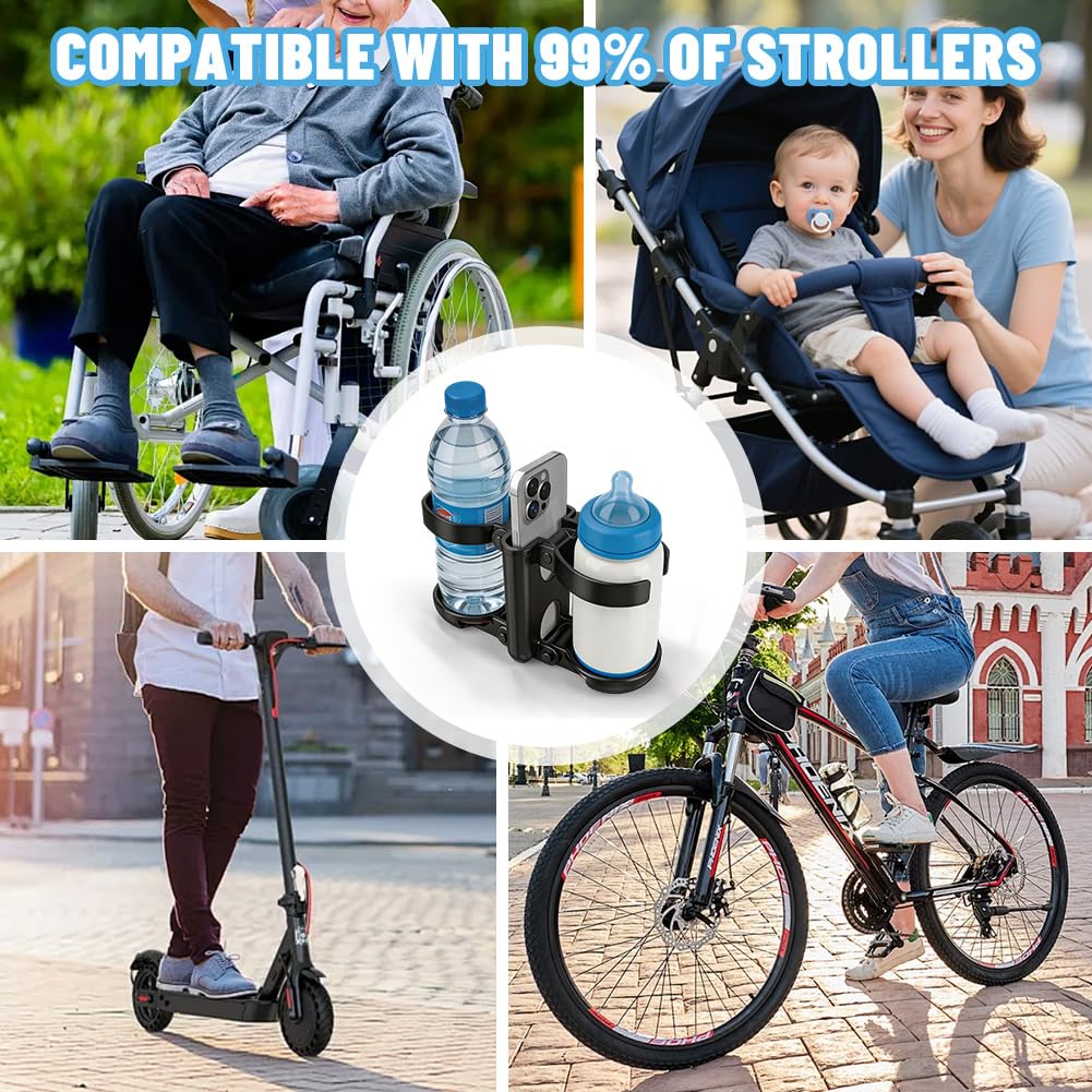 Soporte para bebidas 3 en 1, accesorios para cochecitos - Portavasos plegable con soporte para teléfono móvil, portabotellas universal para ABC Design Cybex, Bugaboo, bicicleta y silla de ruedas