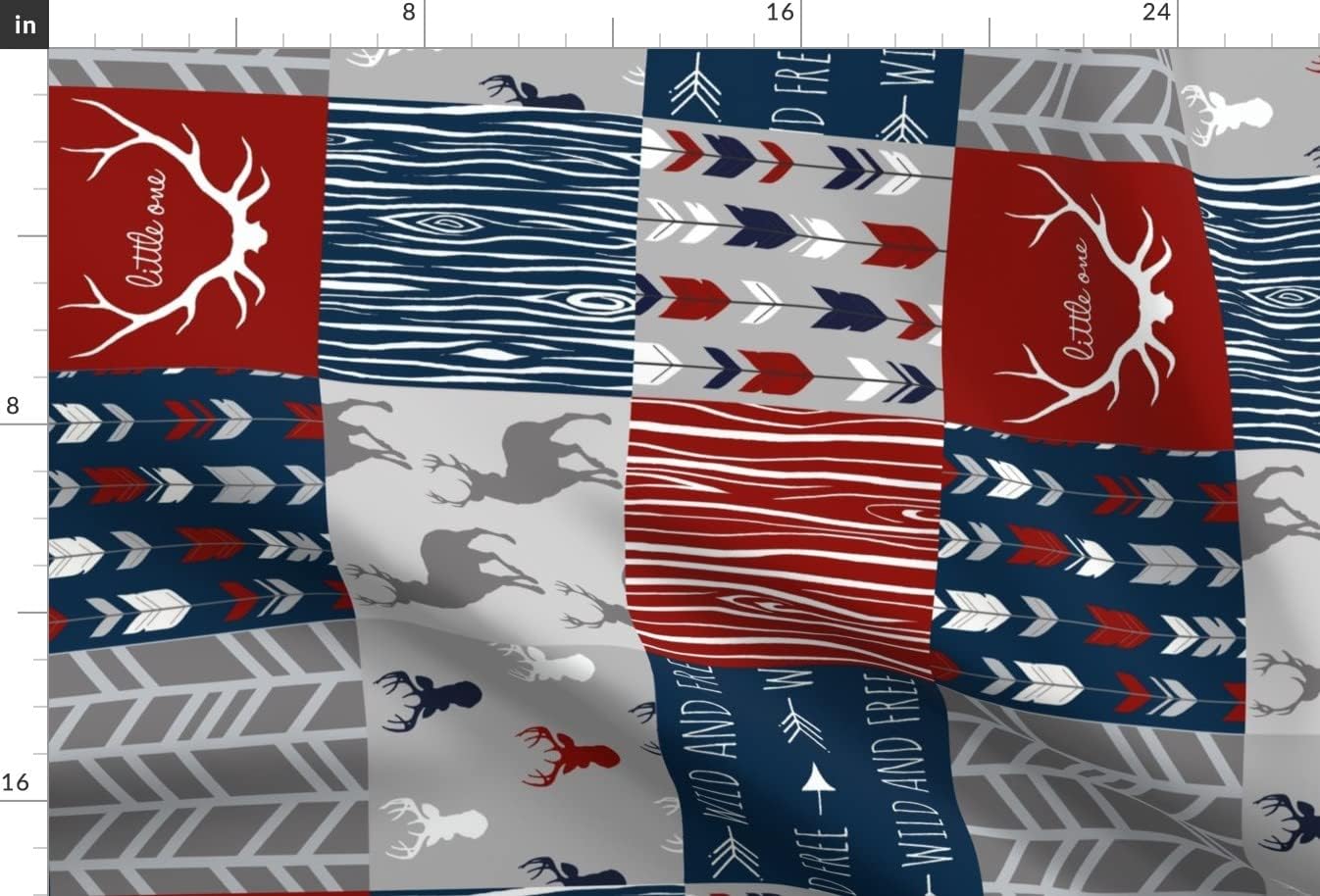 Spoonflower Fabric - Deer Patchwork Scarlet Navy Grey Little Quilt Red White Blue Patriotic Printed on Minky Fabric by The Yard - Sewing Baby Blankets Quilt Backing Plush