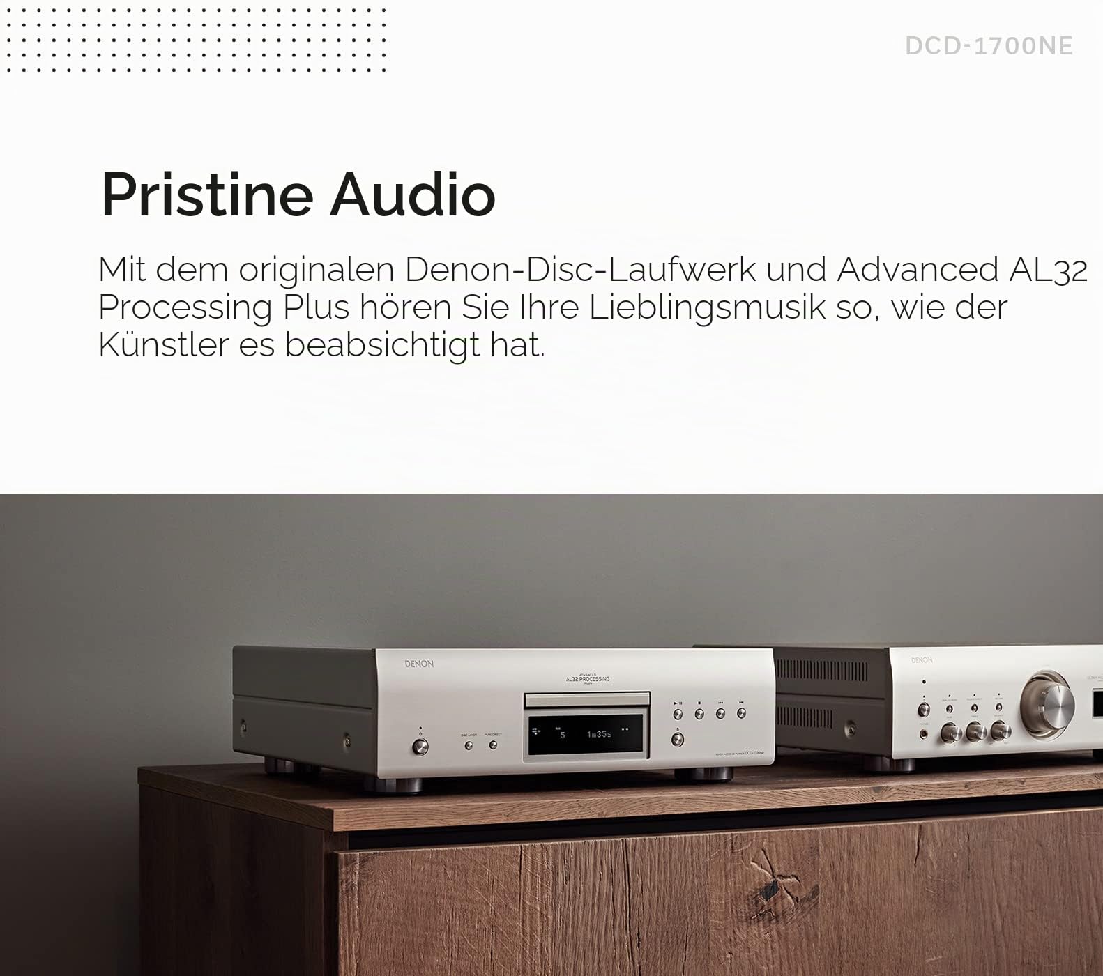 Denon DCD-1700NE CD/SACD Player, Ultra-Precision 192kHz/32 Bit D/A Konverter, vibrationsbeständiges Design, Unterstützt DSD, FLAC, WAV Dateien, Pure Direct Mode, 2 Digitale Audioausgänge, Schwarz