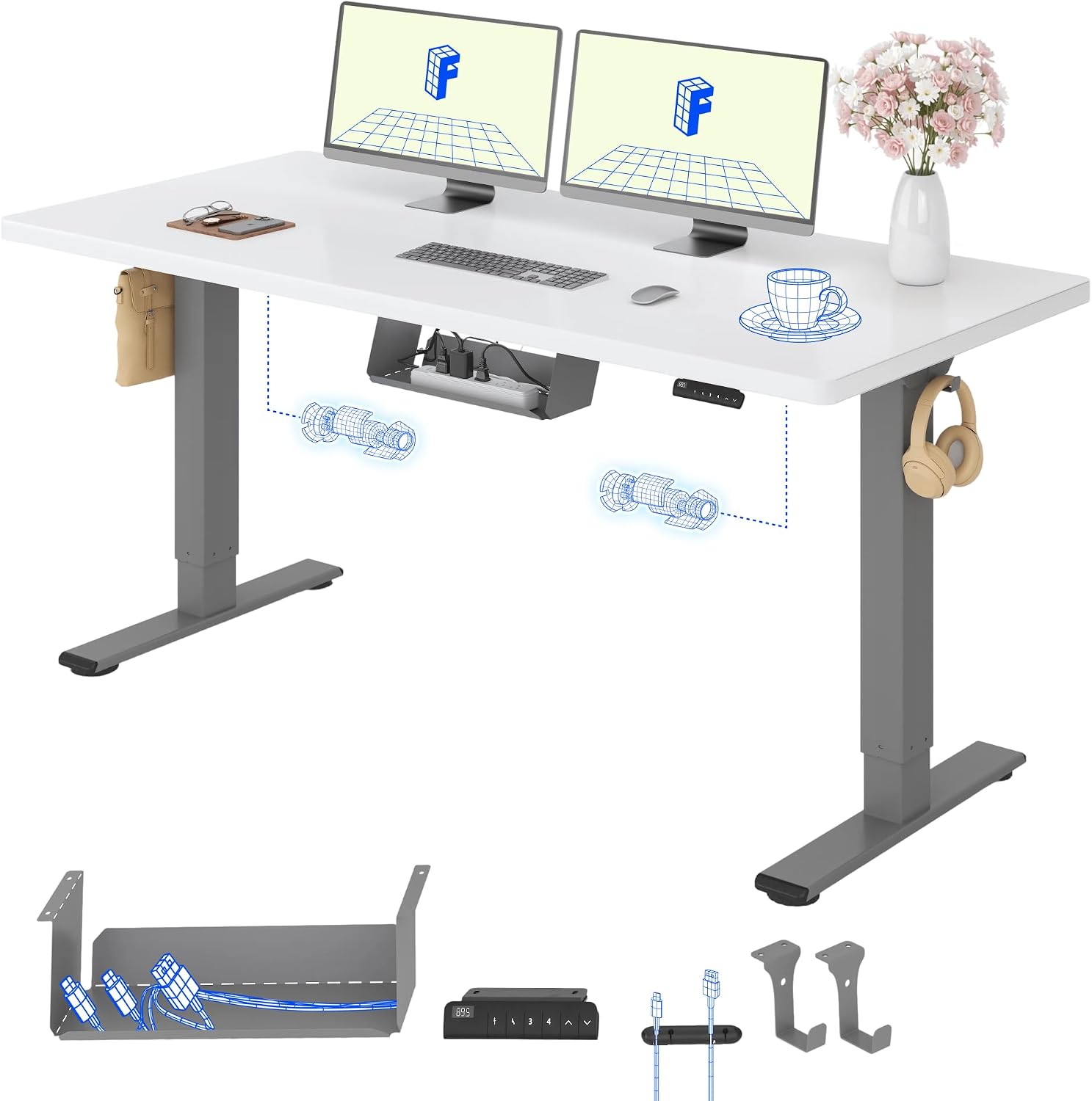 FLEXISPOT Escritorio Elevable Eléctrico 160x80 Doble Motor, Tablero Entero