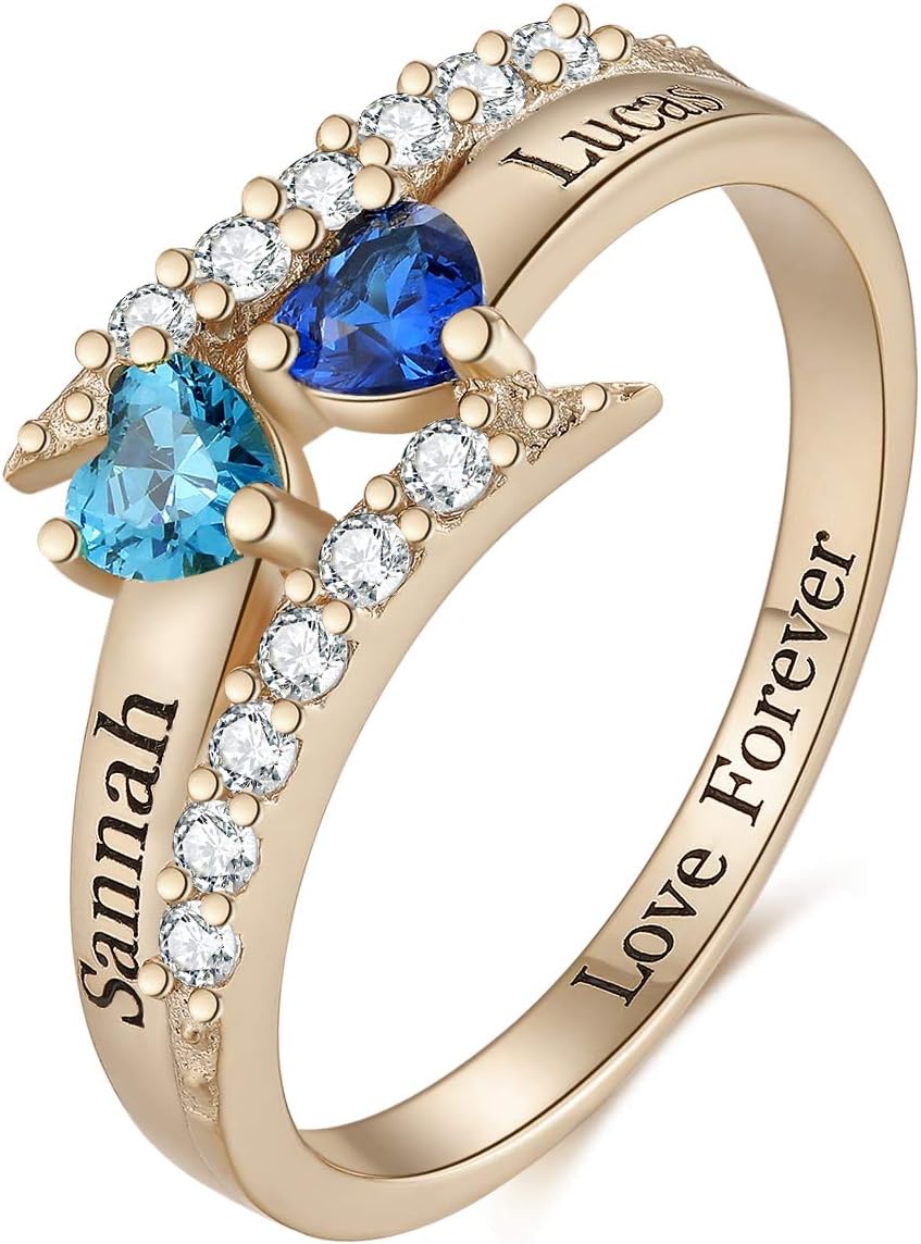 Mothers Ring with 2 Birthstones Personalized Mom Ring Custom 2 Name Promise Rings for Women Mothers Day Jewelry Gift for Mom Grandmother Mothers Day Gift